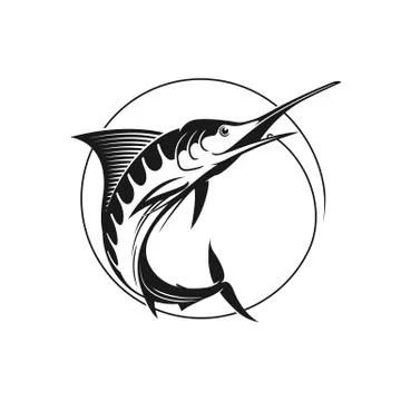 Blue marlin vector sign. Vector fishing logo. Stock Illustration