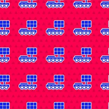 Blue Mars rover icon isolated seamless pattern on red background. Space rover Stockillustratie