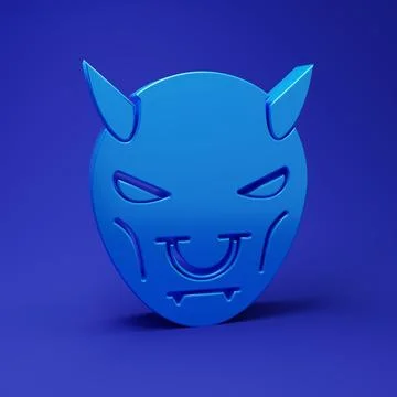 Blue Mask of the devil with horns icon isolated on blue background. Minimal.. Stock Illustration