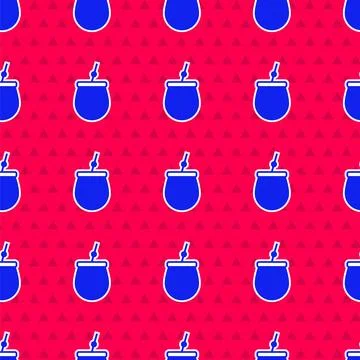 Blue Mate tea icon isolated seamless pattern on red background. Vector Stock Illustration