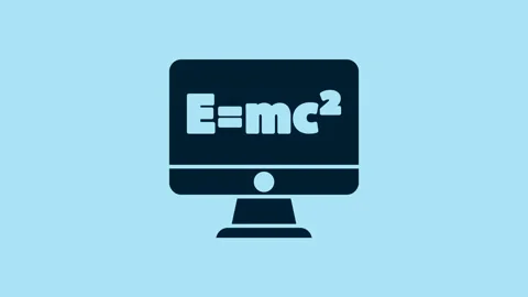 Blue Math system of equation solution on computer monitor icon isolated on blue Stock Footage 231493544