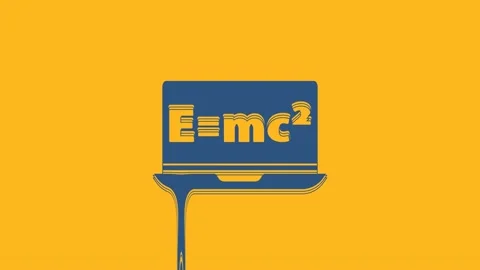 Blue Math system of equation solution on laptop icon isolated on orange Stock Footage 234731366
