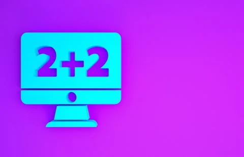 Blue Math system of equation solution on computer monitor icon isolated on pu Stock Illustration