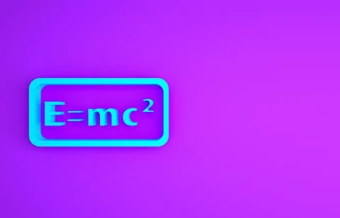 Blue Math system of equation solution icon isolated on purple background. E e Illustrazione stock