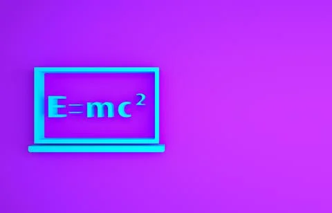 Blue Math system of equation solution on chalkboard icon isolated on purple b Illustrazione stock