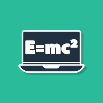 Blue Math system of equation solution on laptop icon isolated on green Illustrazione stock