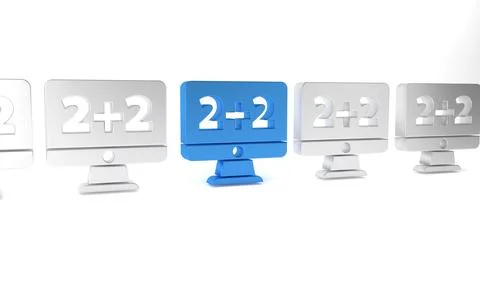 Blue Math system of equation solution on computer monitor icon isolated on .. Stock Illustration