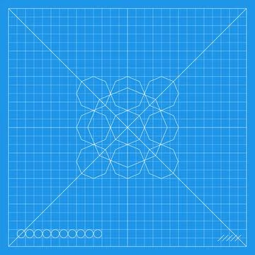 Blue mathematical grid featuring a symmetrical floral rosette construction made Stock Illustration