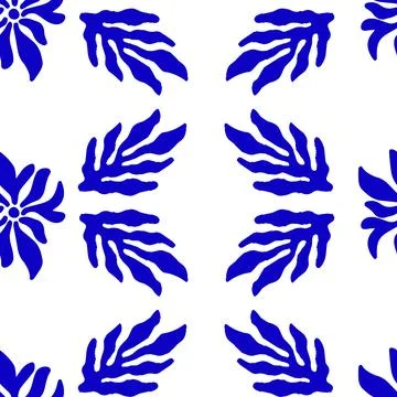 Blue Matisse plants seamless pattern. Minimal abstract floral print for wal.. Stock Illustration