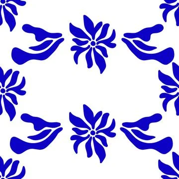 Blue Matisse plants seamless pattern. Minimal abstract floral print for wal.. Illustrazione stock