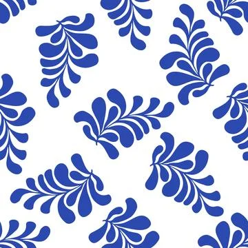 Blue Matisse plants seamless pattern. Minimal abstract floral print for wal.. Stock-Illustration