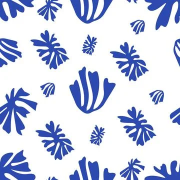 Blue Matisse plants seamless pattern. Minimal abstract floral print for wal.. Stock Illustration