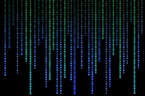 Blue matrix background of binary numbers. Matrix of computer data. Vertical d Stock Photos