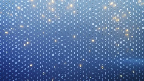 Blue matrix of binary code with glowing symbols loopable 3D render animation Stock Footage 116470493