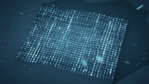 Blue matrix of binary code isometric 3D render seamless loop animation Stock Footage 158531633