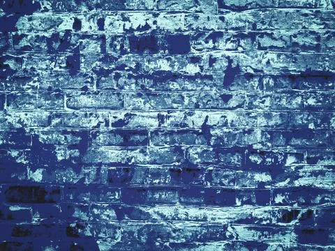 Blue, matte grunge texture of an old red brick wall with damage Stock Illustration