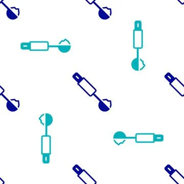 Blue Measuring spoon icon isolated seamless pattern on white background. Vector Stock Illustration