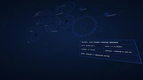 Blue mechanical cad blueprint animation of rotating gears. 4K 3D Render Stock Footage 344846344
