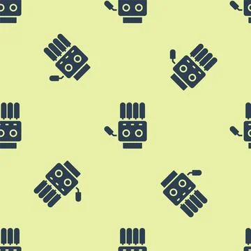 Blue Mechanical robot hand icon isolated seamless pattern on yellow background Illustrazione stock