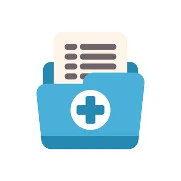 Blue medical folder with documents and a white cross symbol Illustrazione stock