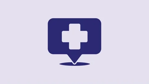 Blue Medical map pointer with cross hospital icon isolated on purple background Video stock 232786755