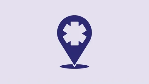 Blue Medical map pointer with cross hospital icon isolated on purple background Video stock 232836395