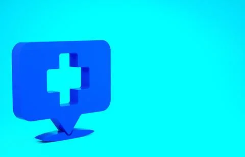 Blue Medical map pointer with cross hospital icon isolated on blue background 스톡 일러스트