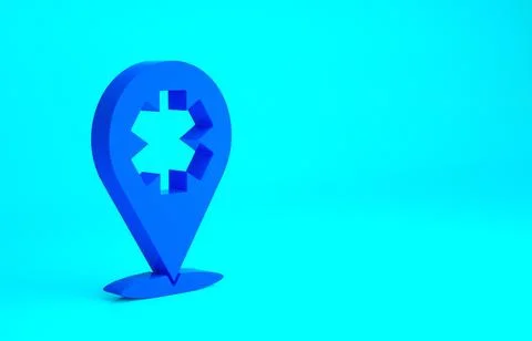 Blue Medical map pointer with cross hospital icon isolated on blue background Stock Illustration