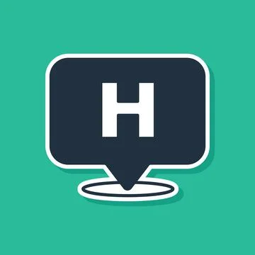 Blue Medical map pointer with cross hospital icon isolated on green background Illustrazione stock