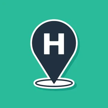 Blue Medical map pointer with cross hospital icon isolated on green background イラスト素材