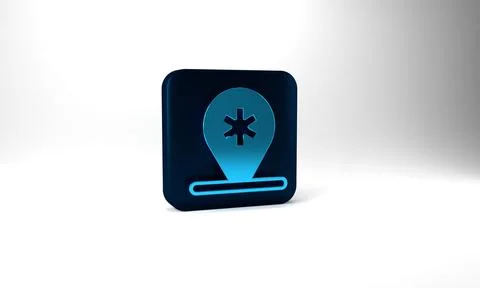 Blue Medical map pointer with cross hospital icon isolated on grey background Stockillustratie