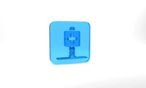 Blue Medical map pointer with cross hospital icon isolated on grey background Stockillustratie