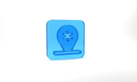 Blue Medical map pointer with cross hospital icon isolated on grey background Stock Illustration