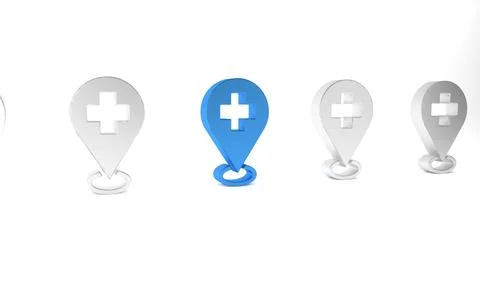 Blue Medical map pointer with cross hospital icon isolated on white backgro.. 스톡 일러스트