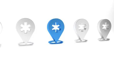 Blue Medical map pointer with cross hospital icon isolated on white backgro.. Stock Illustration
