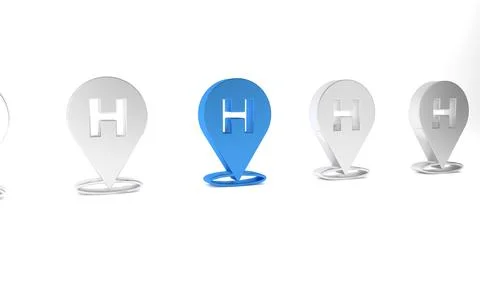 Blue Medical map pointer with cross hospital icon isolated on white backgro.. Stock Illustration