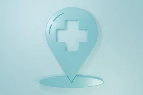 Blue Medical map pointer with cross hospital icon isolated on blue backgrou.. 스톡 일러스트