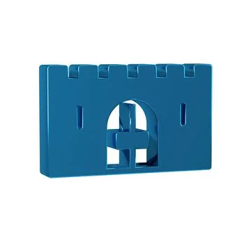 Blue Medieval castle gate in a stone wall icon isolated on transparent back.. Ilustración de archivo