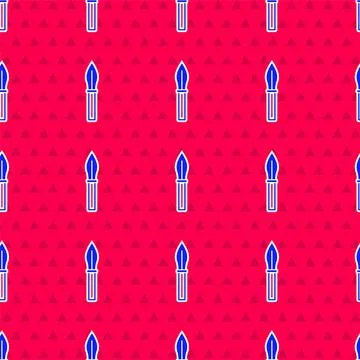 Blue Medieval spear icon isolated seamless pattern on red background. Medieval Stock Illustration
