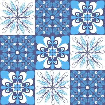 Blue mediterranean ceramic tiles, spanish portuguese italian style, azulejo t Stock Illustration