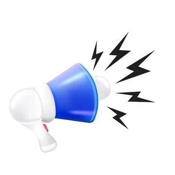 Blue Megaphone 3D icon vector illustration. Glossy blue and white loudspeaker Stock Illustration