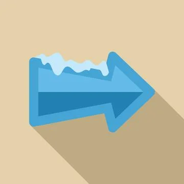 Blue melting arrow pointing right with long shadow Stock Illustration