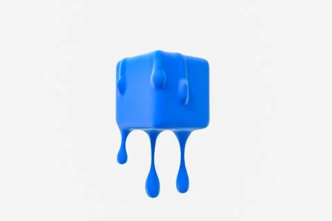 Blue melting cube with liquid drop details, 3d rendering Stock Illustration
