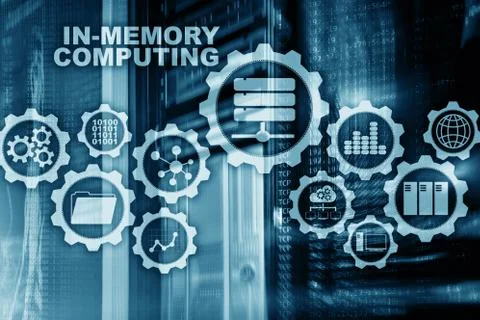 Blue In-Memory Computing. Technology Calculations Concept. High-Performance Stockfoto's
