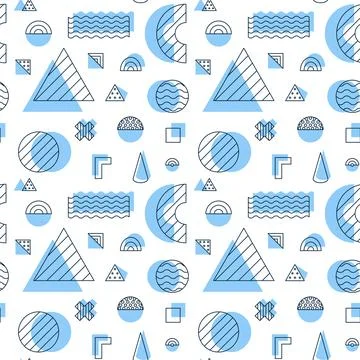 Blue Memphis Objects Seamless Pattern Stock Illustration