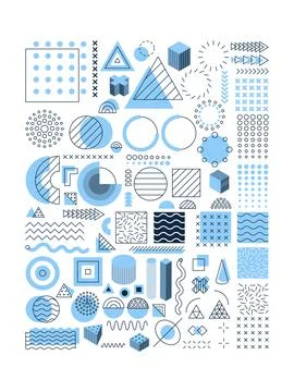 Blue Memphis Objects Set Illustrazione stock