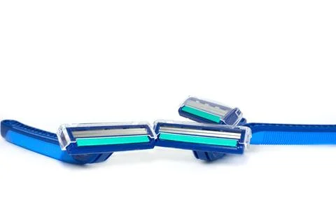 Blue men razor. Studio shot isolated on white background. Stock Photos