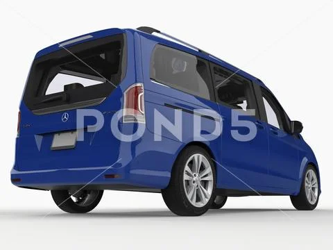 Blue Mercedes-Benz V-class on a white background. Three-dimensional raster il Stock Illustration