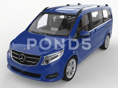 Blue Mercedes-Benz V-class on a white background. Three-dimensional raster il Stock Illustration