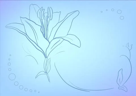 Blue mesh gradient background - vector tempate greeting card with lily Stock Illustration